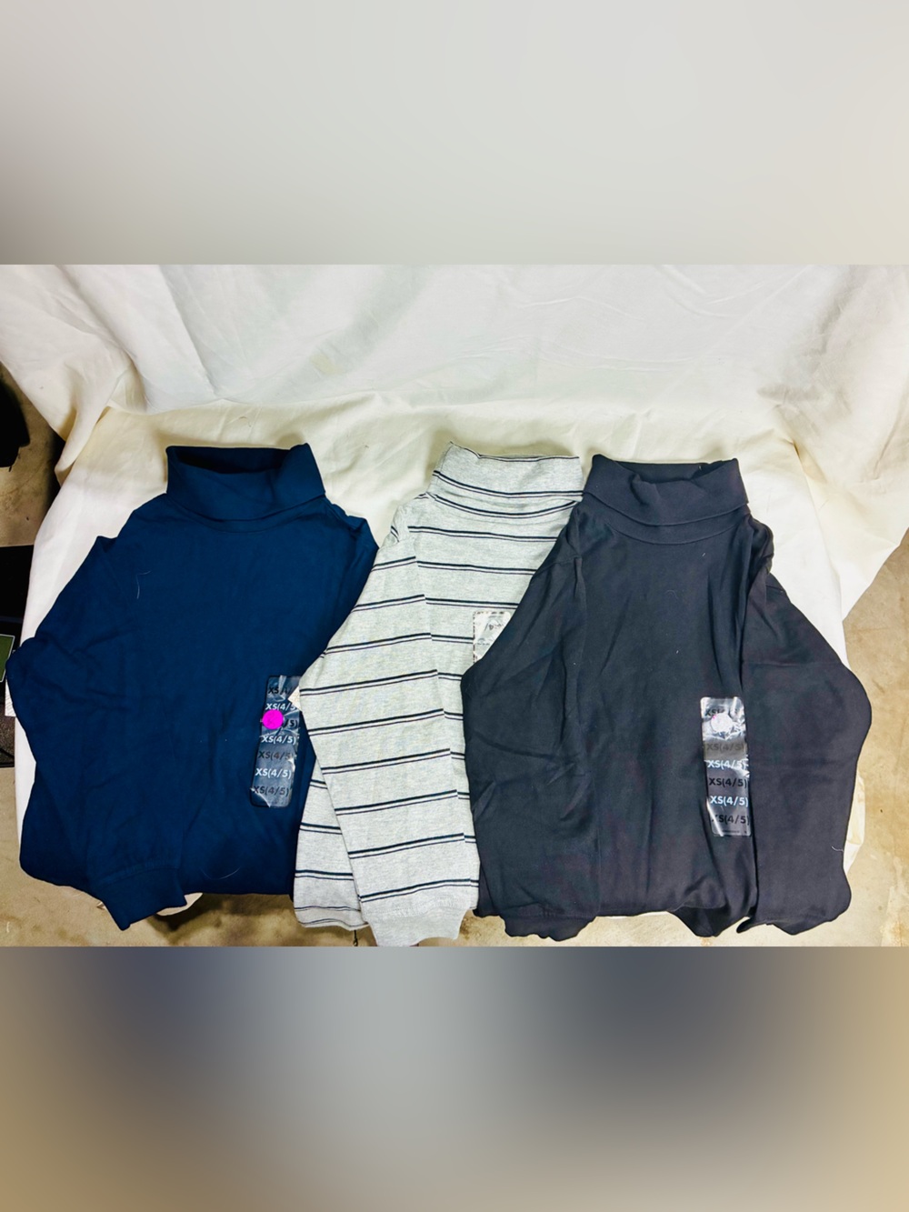 Basic Editions Kids Long Sleeve Turtleneck Tees - Navy, Gray Stripe, Black